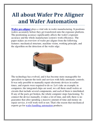 All about Wafer Pre-Aligner and Wafer Automation