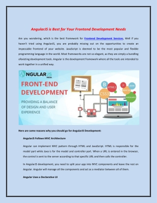 AngularJs Is the Best Choice for Your Front End Development Needs