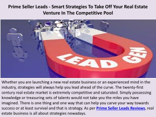 Prime Seller Leads - Smart Strategies To Take Off Your Real Estate Venture In The Competitive Pool