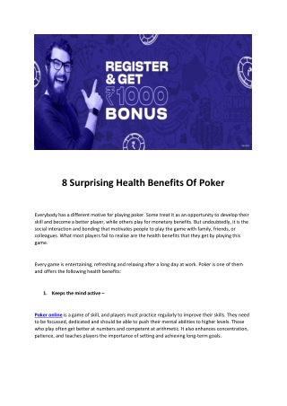 8 Surprising Health Benefits Of Poker - Spartan Poker