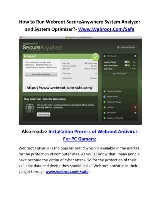 How to Run Webroot SecureAnywhere System Analyzer and System Optimizer?- Www.Webroot.Com/Safe