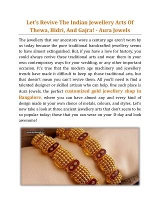 Let’s Revive The Indian Jewellery Arts Of Thewa, Bidri, And Gajra! - Aura Jewels