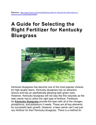 A Guide for Selecting the Right Fertilizer for Kentucky Bluegrass