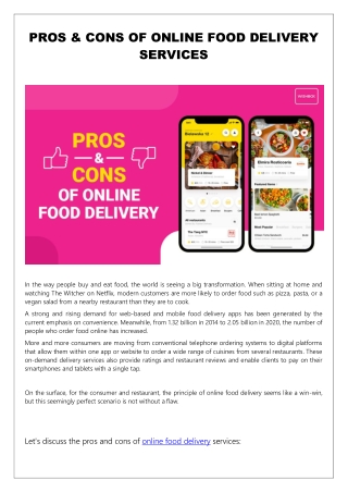 PROS & CONS OF ONLINE FOOD DELIVERY SERVICES