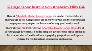 Garage Door Installation Anaheim Hills CA