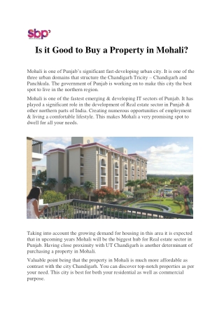 Is it Good to Buy a Property in Mohali?