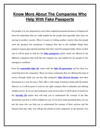 Know More About The Companies Who Help With Fake Passports