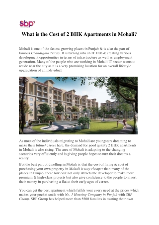 What is the Cost of 2 BHK Apartments in Mohali?