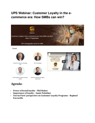 UPS Webinar: Customer Loyalty in the e-commerce era: How SMBs can win?