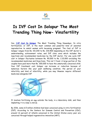 Is IVF Cost In Solapur The Most Trending Thing Now- Vinsfertility