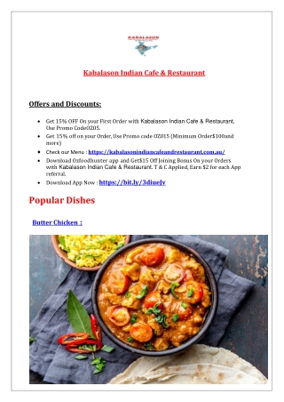 15% Off - Kabalason Indian Cafe & Restaurant Joondalup, WA