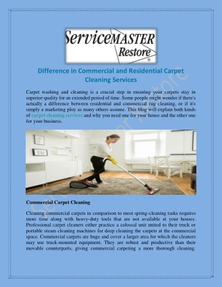 Difference in Commercial and Residential Carpet Cleaning Services - Service Master Restore