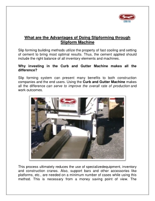 What are the Advantages of Doing Slipforming through Slipform Machine