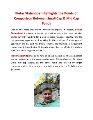 Pieter Stalenhoef Highlights the Points of Comparison Between Small Cap & Mid Cap Funds