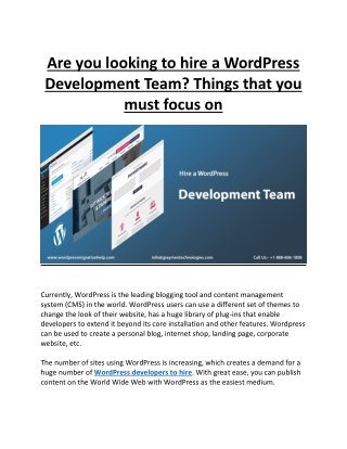 Are you looking to hire a WordPress Development Team? Things that you must focus on