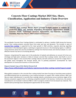 Concrete Floor Coatings Market Demand, Global Overview, Size, Value Analysis, Leading Players Review and Forecast to 202