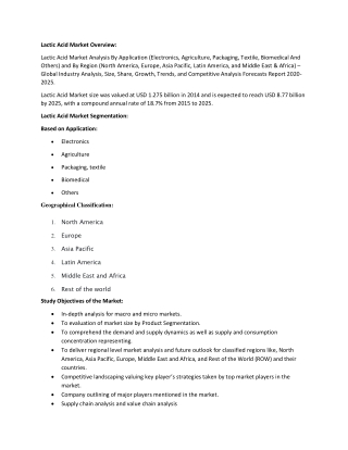 Lactic Acid Market Trends 2020-2025