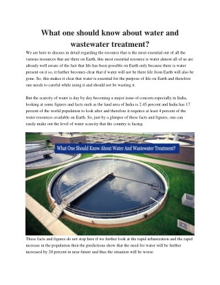 What one should know about water and wastewater treatment?