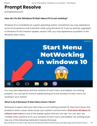 How do I fix the Windows 10 Start Menu if it is not working?