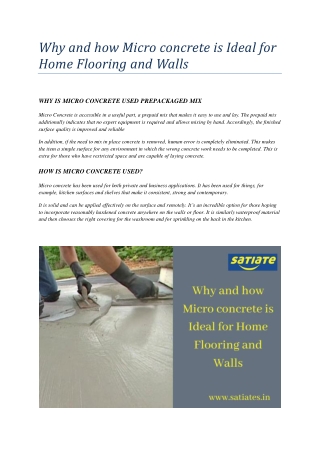 Why and how Micro concrete is Ideal for Home Flooring and Walls