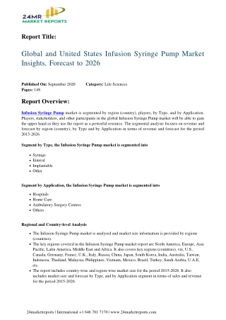 Infusion Syringe Pump Market Insights, Forecast to 2026