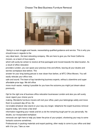 Choose The Best Business Furniture Removal