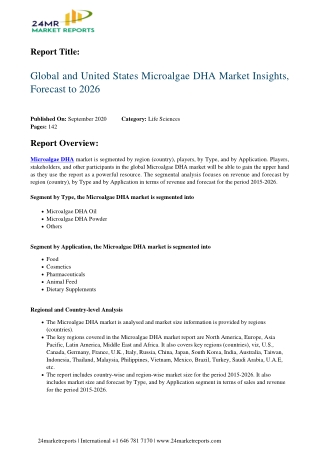 Microalgae DHA Market Insights, Forecast to 2026