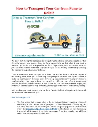 How to Transport Your Car from Pune to Delhi?