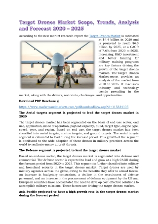 Target Drones Market Scope, Trends, Analysis and Forecast 2020 - 2025