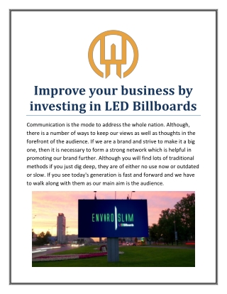 Improve your Business by Investing in LED Billboards