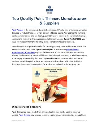 Top Quality Paint Thinners Manufacturers & Suppliers