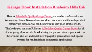 Garage Door Installation Anaheim Hills CA