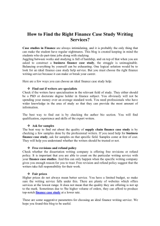 How to Find the Right Finance Case Study Writing Services