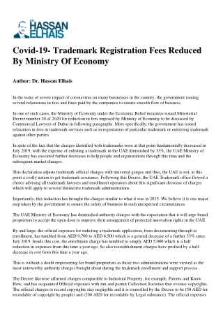 Covid-19- Trademark Registration Fees Reduced By Ministry Of Economy