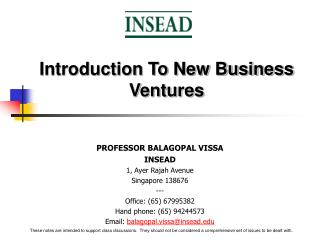 Introduction To New Business Ventures