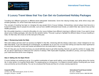 5 Luxury Travel Ideas that You Can Get via Customised Holiday Packages