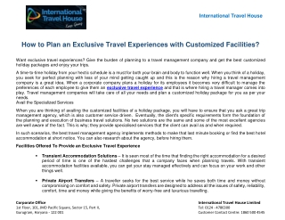 How to Plan an Exclusive Travel Experiences with Customized Facilities?