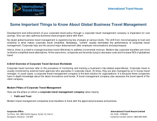 Some Important Things to Know About Global Business Travel Management