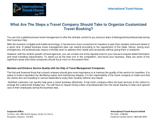 What Are The Steps a Travel Company Should Take to Organize Customized Travel Booking?