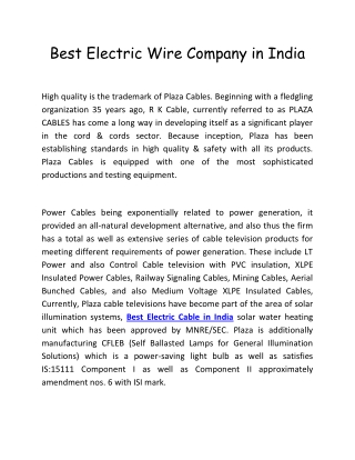 Best Electric Wire Company In India