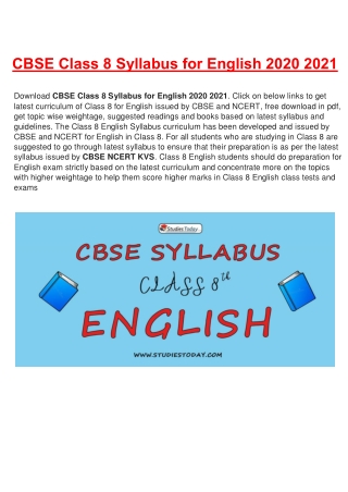 CBSE Syllabus for Class 8 English Revised for 2020-21| Download in PDF