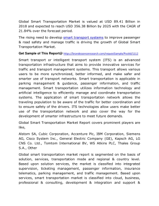 Smart Transportation Market Size 2020: Top Key Players, Revenue, Manufacturers, Market Size, Forecast Research Report to