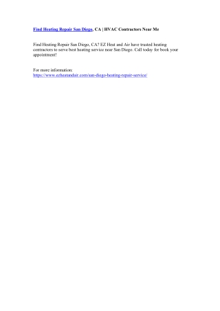 Find Heating Repair San Diego, CA | HVAC Contractors Near Me