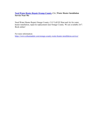 Need Water Heater Repair Orange County, CA | Water Heater Installation Service Near Me