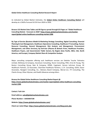 Global Online Healthcare Consulting Market Size, Trends & Analysis - Forecasts to 2026