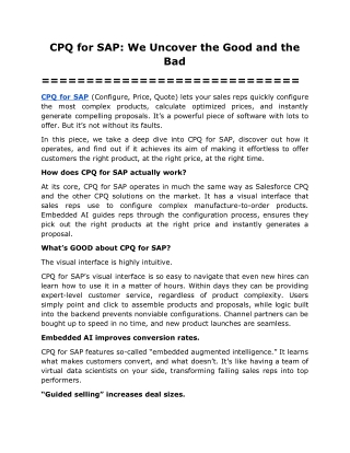CPQ for SAP: We Uncover the Good and the Bad