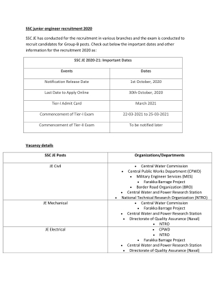 SSC junior engineer recruitment 2020