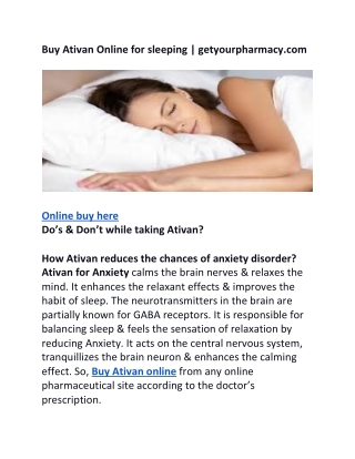 Buy Ativan Online for sleeping | getyourpharmacy.com