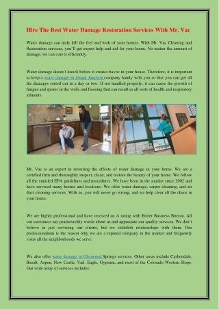 Hire The Best Water Damage Restoration Services With Mr. Vac
