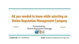 All You Needed to Know while selecting an Online Reputation Management Company